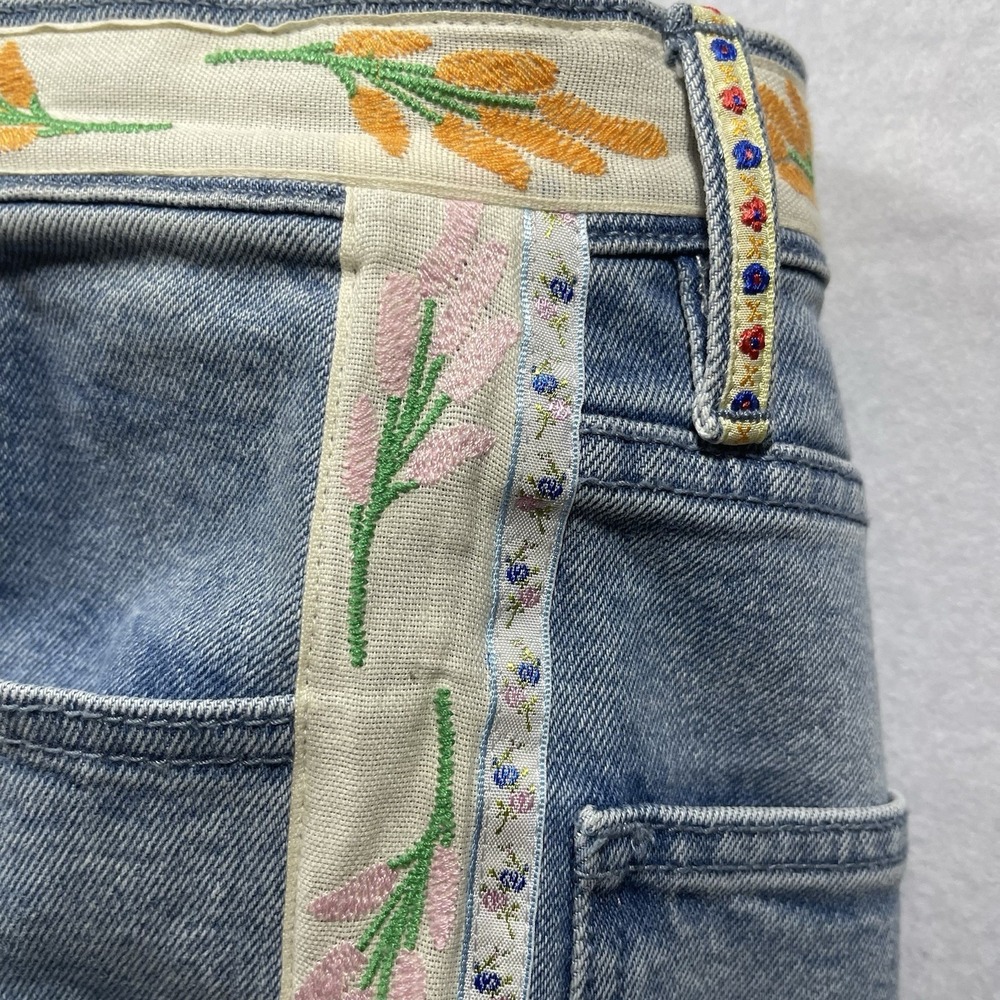 Tory Burch Women's Size 27 Floral Trim Button Fly Straight Leg Jeans Blue - Picture 12 of 12